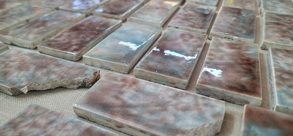 Set of 51 Glazed Fireplace Tiles w/ Mottled Design 4" x 2" GS010942