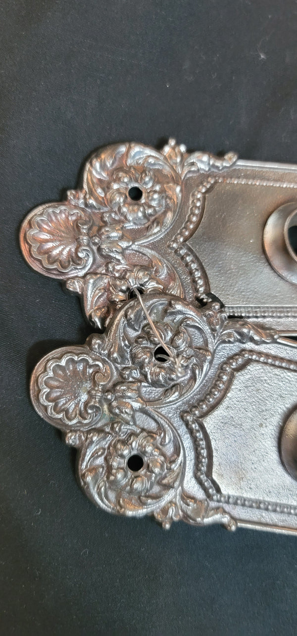 Restored Art Nouveau Door Knob Back Plates - 2 Pair 8 3/4" x 2 1/2" GS00581