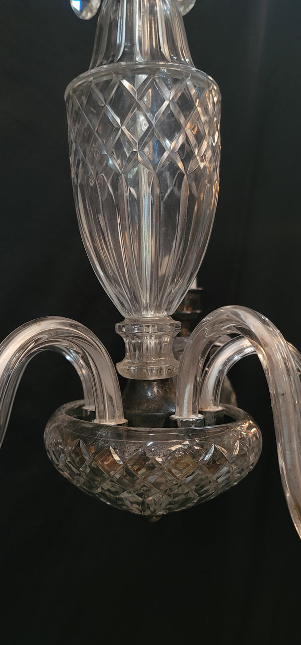 5 Light Crystal Chandelier w/ Diamond Pattern Glass & Canopy 20" x 23" GS00593