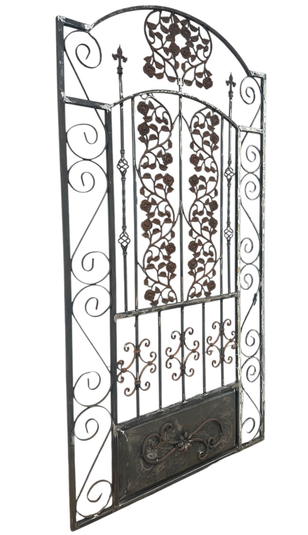 7.5 Ft Tall Custom Built Arched Top Steel Gate w/ Antique Cast Iron GA20600