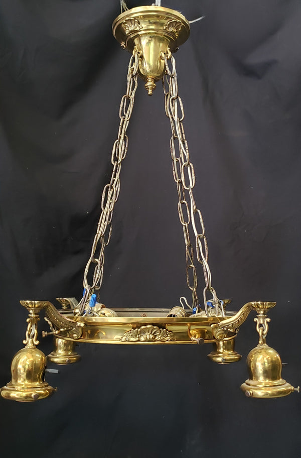 Restored Ornate Victorian 8 Light Brass Pan Chandelier 21" x 37" GS00980