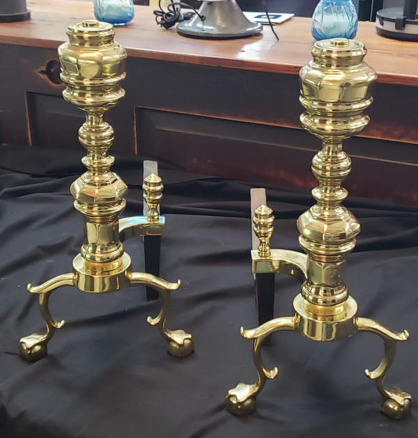 Vintage Virginia Metalcrafters Solid Brass Andirons & Fireplace Fender GS01075