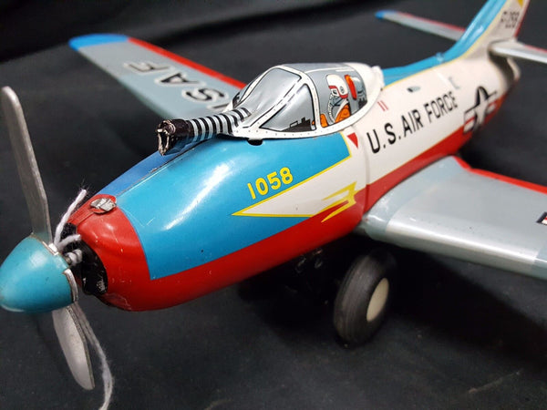 1950's Daiya of Japan Tin Litho USAF F-258 Friction Military Plane GS00724