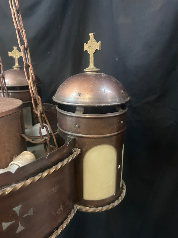 1920s Copper and Brass Convent Chandelier w/ Speaker GS011014