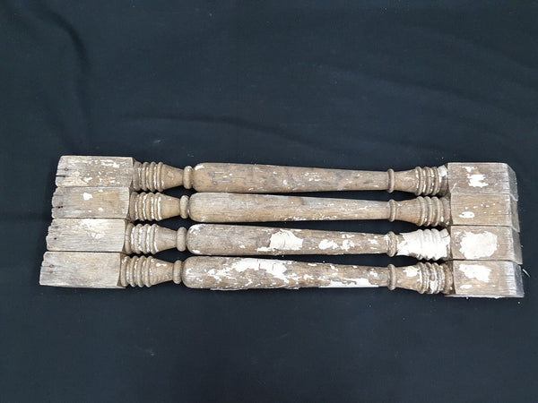 Architectural Salvage 4 Wooden Spindles Balusters Double Spiral Collar Design