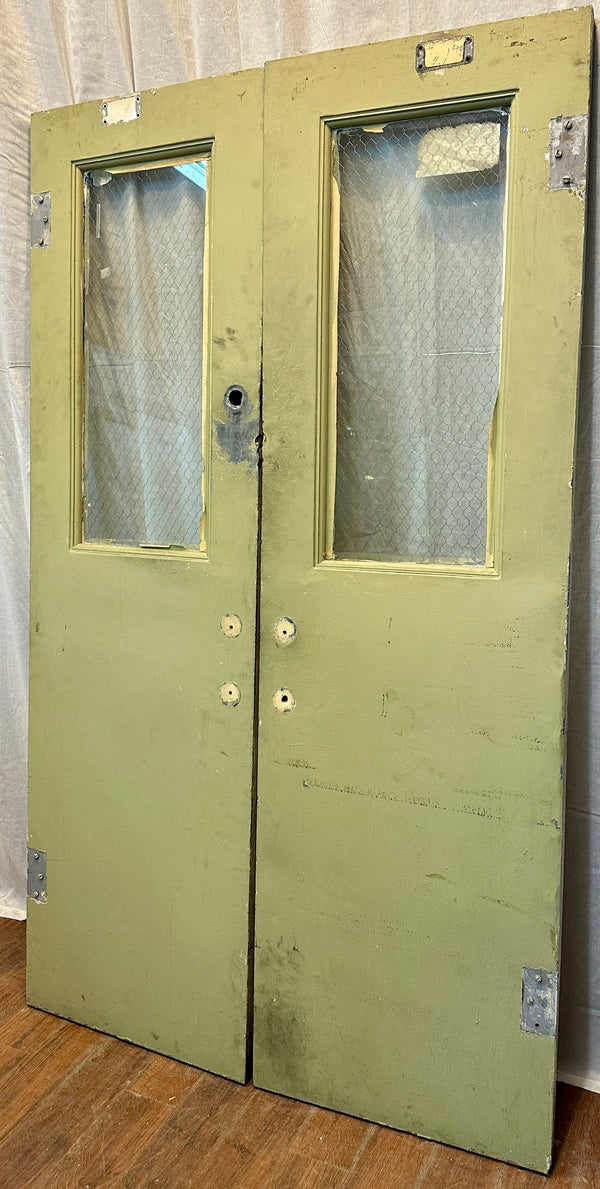 1-Pane Painted Steel Double Doors w/ Chicken Wire Glass GA20576
