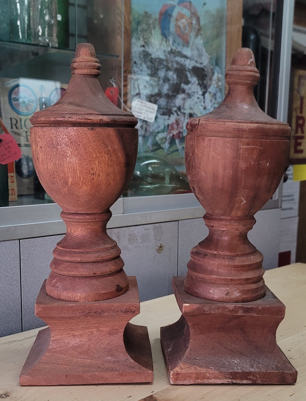 Pair of Large Urn Style Wooden Finials 17 1/4" Tall x 7" Wide GA1101