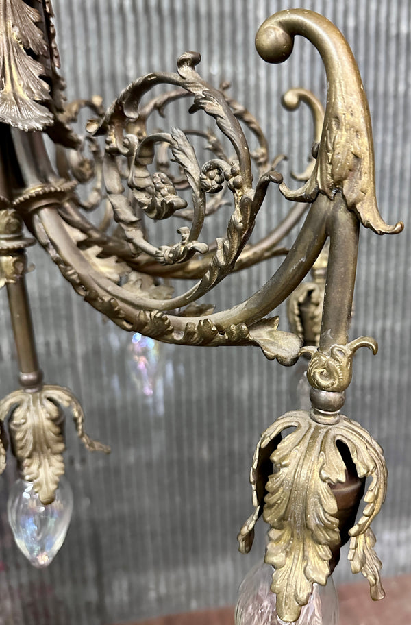 Antique Art Nouveau Brass 6-Light Chandelier - 23" T x 21" W - GA21032