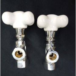 Pair of Large Porcelain Hot & Cold Faucet Knobs w/ Chrome Trim GA183