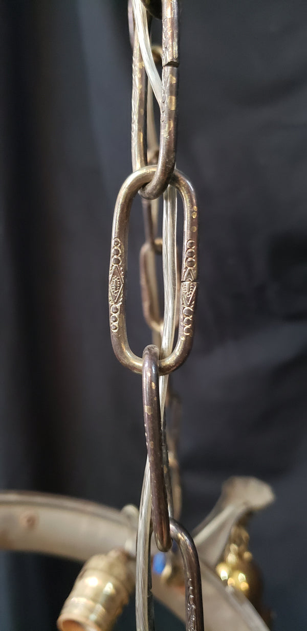 Restored Ornate Victorian 8 Light Brass Pan Chandelier 21" x 37" GS00980