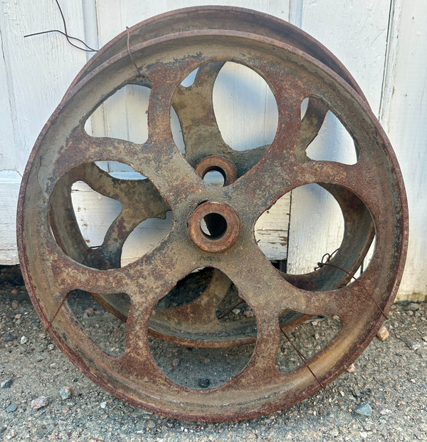 Pair of Industrial Cast Iron Cart Wheels GA20923
