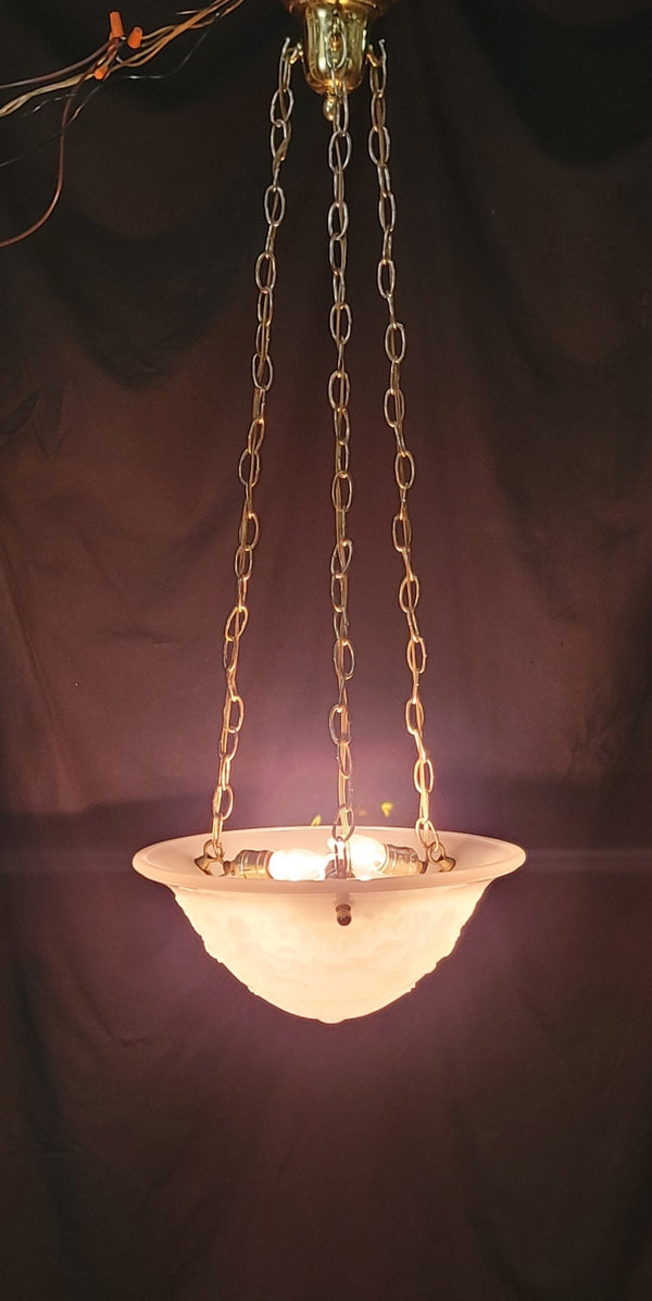 Restored Neo Classical Pendant Light w/ Textured Shade & Brass Chains GS01070