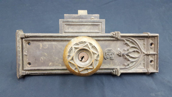 Early 1900s Ornate Bronze CNB Charlotte NC Bank Door Knob & Backplate GS00813
