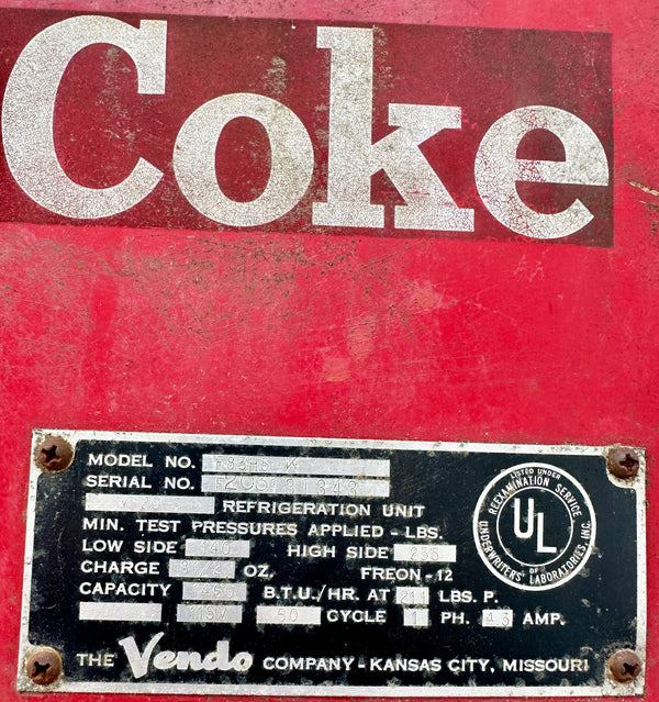 Untested AS IS 1950's Coca Cola Vending Machine - Model No. F83H5 - GA20526