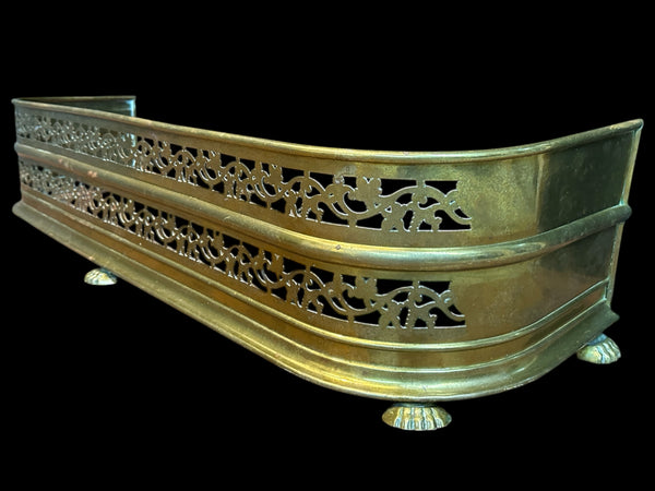 Antique Victorian Pierced Brass Fireplace Fender w/ Claw Feet GA21000