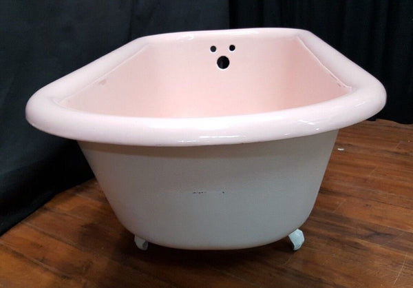 Restored Vintage Pink & White Cast Iron Claw Foot Tub 60" x 30" x 22"