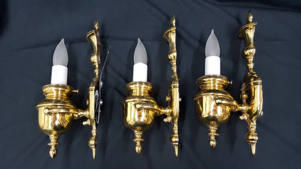 Vintage W.H.Jenks Richmond VA Lacquered Polished Classic Brass Sconces GA21120