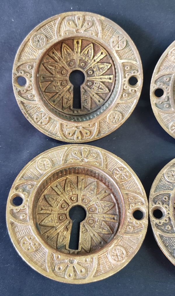 4 Victorian Eastlake Pocket Door Key Hole Escutcheon Plates 2 1/4" GS01094