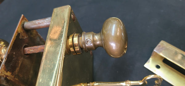 Left Side Brass Rim Lock Set w/ Keeper Key Deadbolt & More 6 3/4" x 4"GS00683