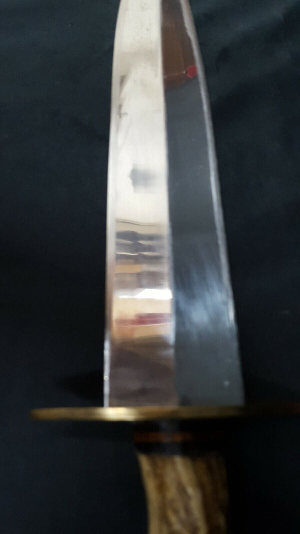 Handmade Knife with Antler Handle & Leather Sheath