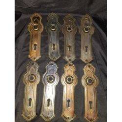 8 Brass Art Deco Door Knob Back Plates 6 3/8" T x 2" W GA302