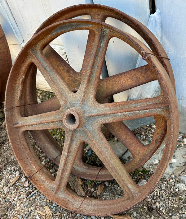 Pair of Industrial Cast Iron Pulley Wheels GA20940