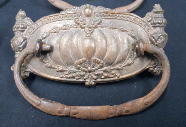 Architectural Salvage Ornate Wide Brass Embossed Design Drawer Pulls Set of 4
