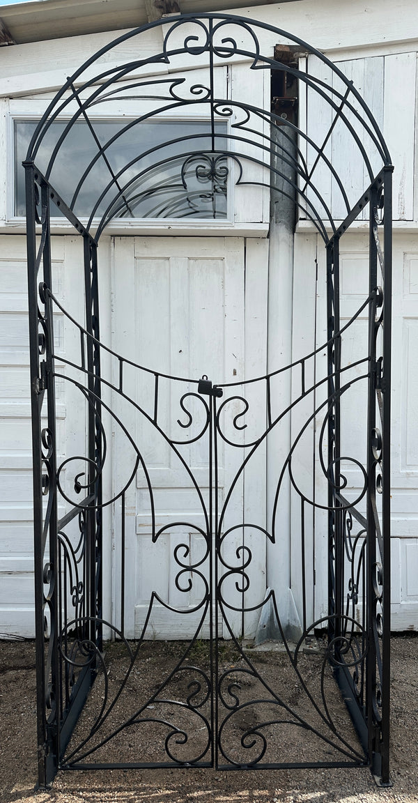 Custom-Built Wrought Iron Arbor w/ Crescent Top Entryway Gates GA20319