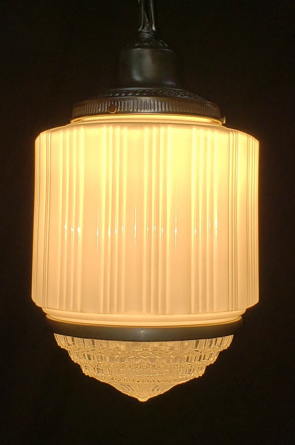 Restored Art Deco Pendant Light w/ Tiered Glass Bottom 17" T x 10" W GA1173
