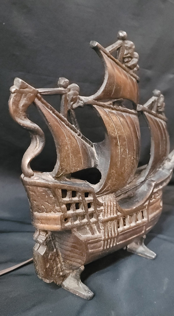 Vintage Cast Iron Galleon Sailing Ship Table Lamp 13" x 11" GS00872