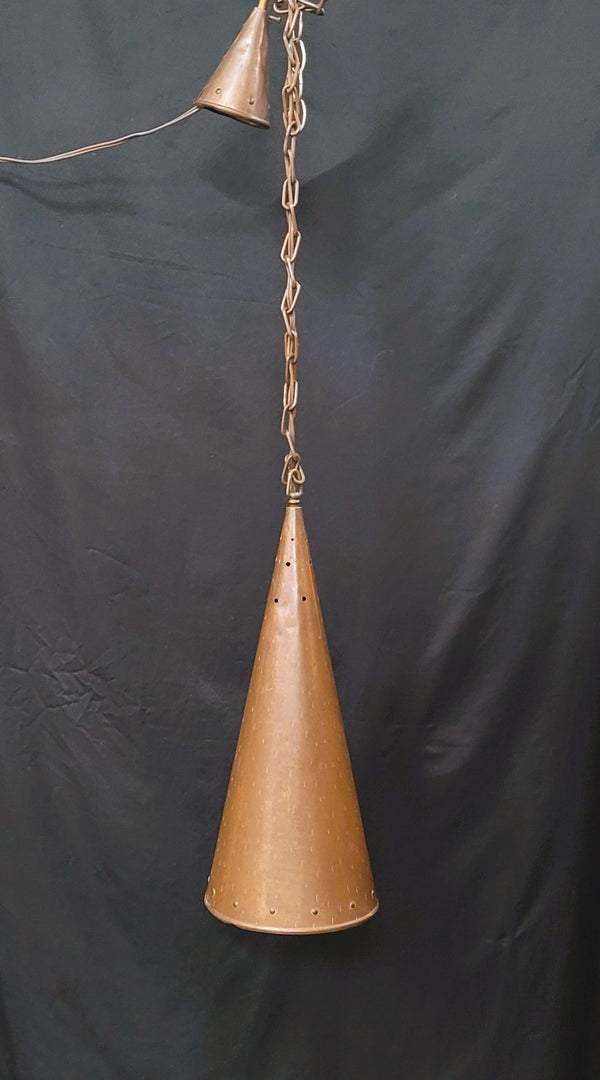 Vintage Copper Cone Shaped Pendant Light w/ Matching Cap & Chain GS00843