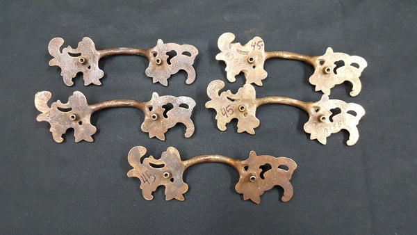 Architectural Salvage Brass Leaf Design Wide Drawer Pull Handles Set of 5