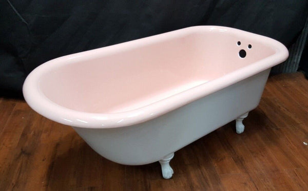 Restored Vintage Pink & White Cast Iron Claw Foot Tub 60" x 30" x 22"