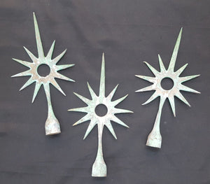 Set of 3 Vintage Bronze Starburst Lightening Rod Finials