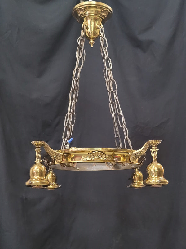 Restored Ornate Victorian 8 Light Brass Pan Chandelier 21" x 37" GS00980
