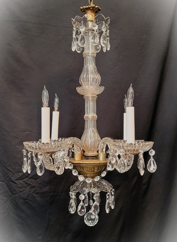 Restored 4 Light Crystal Chandelier w/ Faceted Prism Garland 25" x 19" GS00577