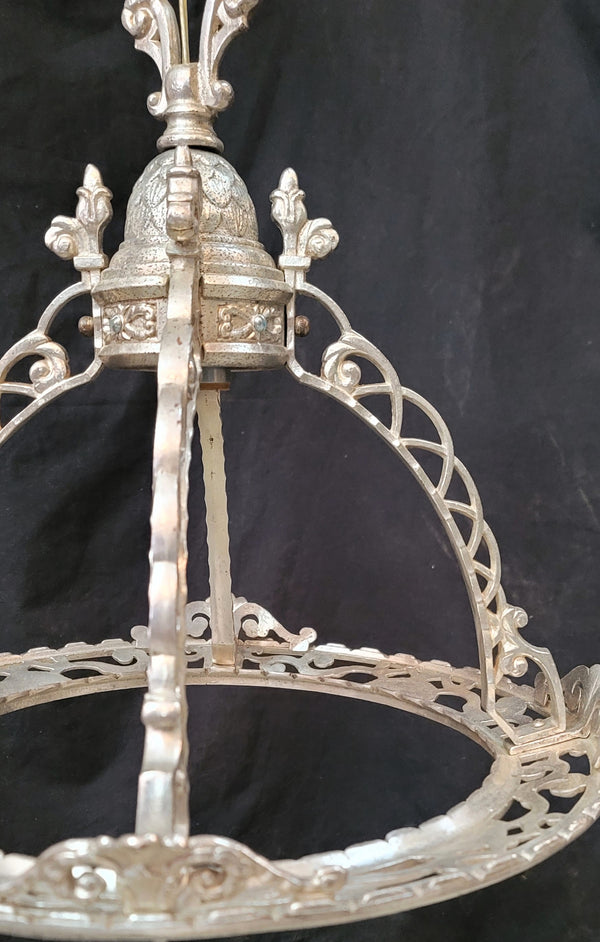 Restored Ornate Nickel Plated Brass Pendant Chandelier 16" x 52" GS00999