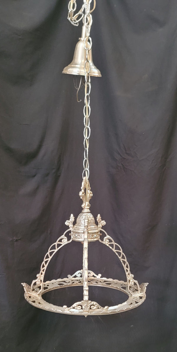 Restored Ornate Nickel Plated Brass Pendant Chandelier 16" x 52" GS00999