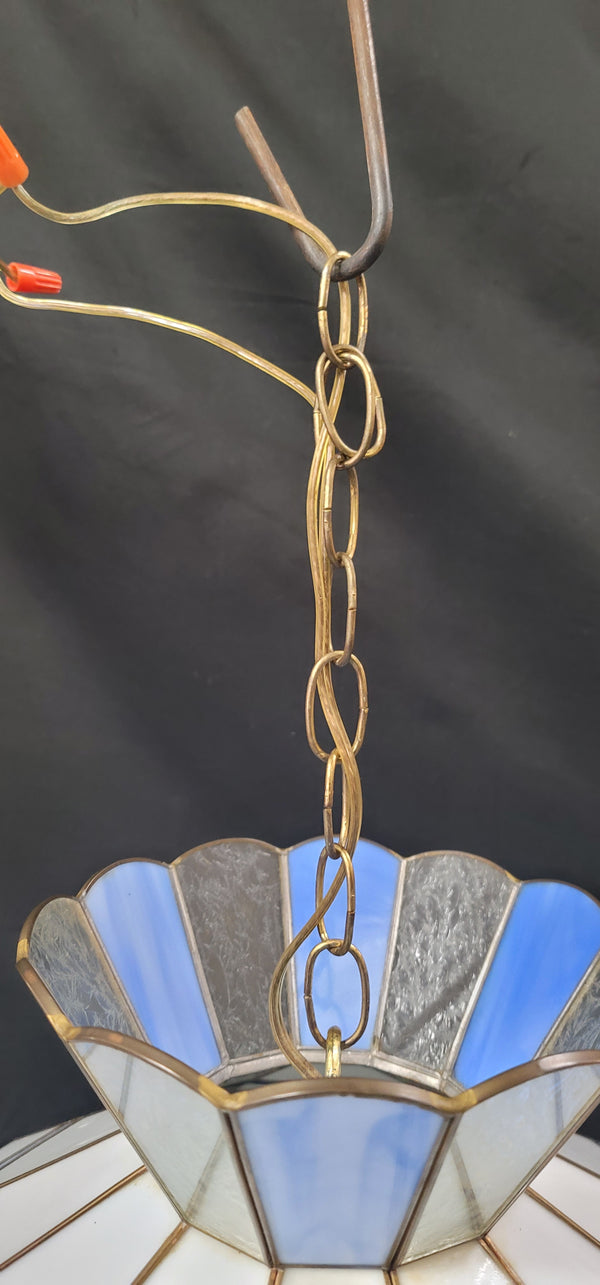 Stained Glass Ceiling Light w/ Cobalt Blue & Florentine Glass Trim GS00882