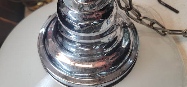 Restored Art Deco Pendant Light w/ Bullseye Point Shade & Chrome Trim GS01031