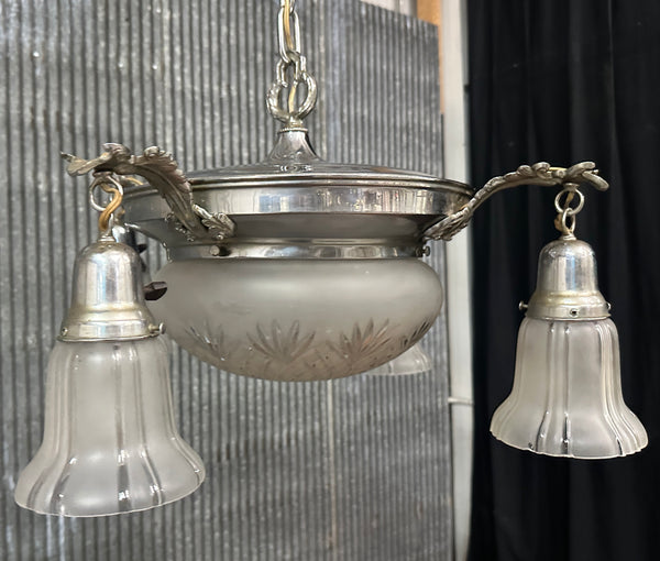 Restored Art Deco Chrome Plate 5-Light Pan Chandelier GA21012