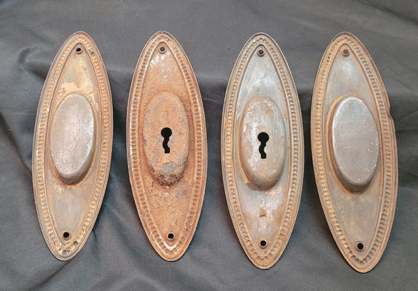Set of 4 Oval Pocket Door Escutcheon Plates w/ Beaded Trim 7" x 2 1/4" GS00857