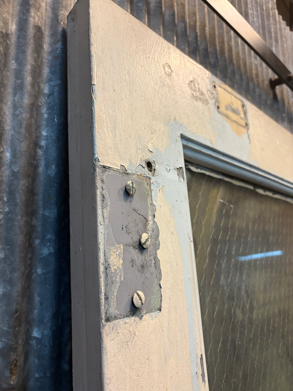 Pair of Steel Cladded Doors w/ Vintage Chicken Wire Glass GS6098