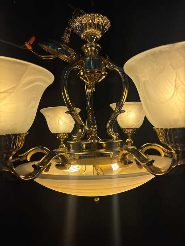 Brass 8-Light Chandelier with Shades GA21276