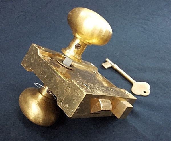 Brass Ship Rim Lock with Oval Knob with Key