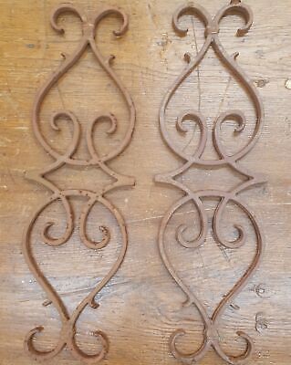 Pair of Cast Iron Scroll & Geometric Design Fence Panel Sections