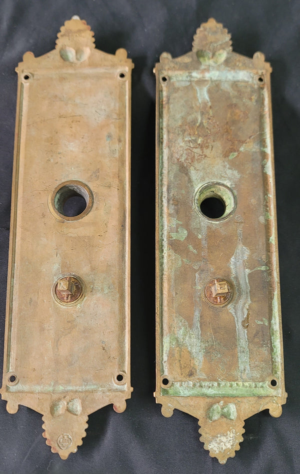 Egg & Dart Bronze Door Knob Back Plates w/ Thumb Turns 12 1/2" x 3 1/2" GS01095
