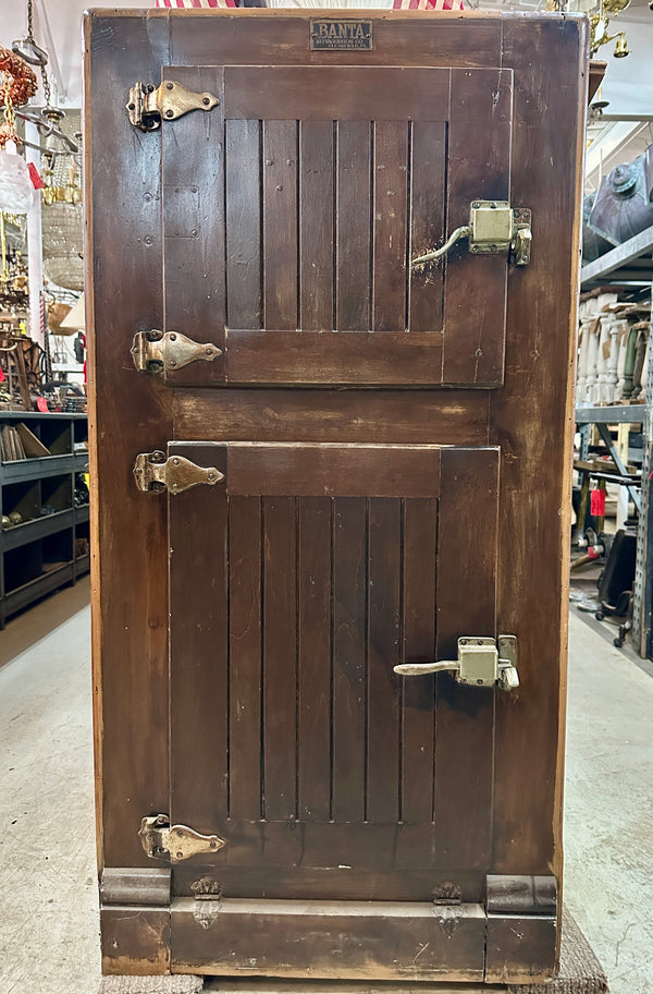 Early 1900s Banta Refrigerator Co. 2-Door Oak Ice Box GA20806