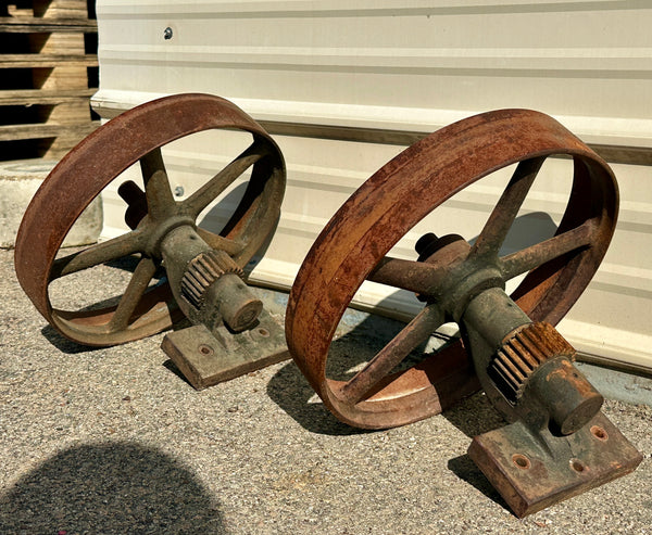 Antique Industrial Cast Iron Pulley Wheel Pair GA20912