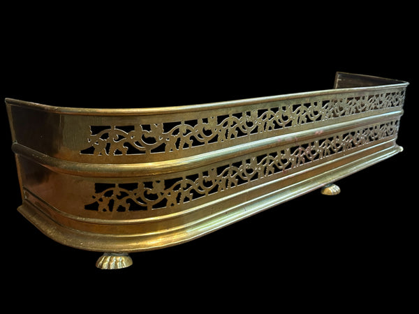 Antique Victorian Pierced Brass Fireplace Fender w/ Claw Feet GA21000